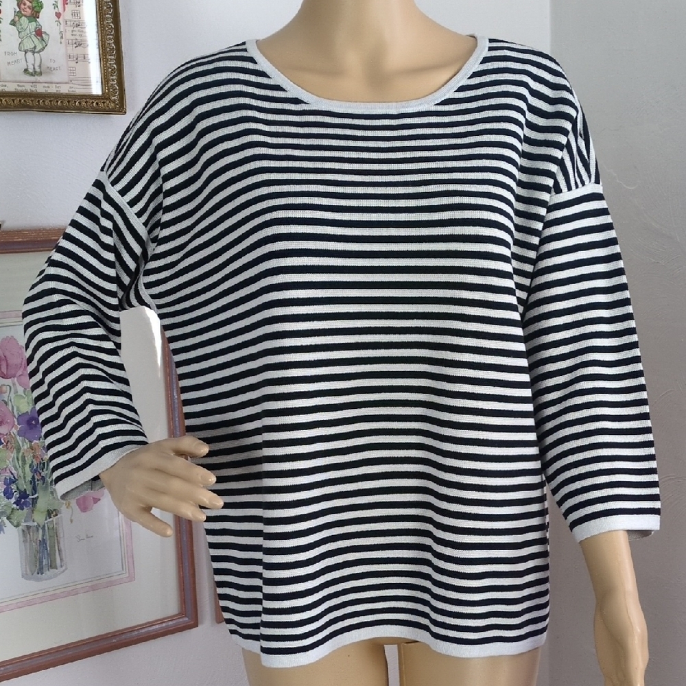 Eileen Fisher Black and White Striped Sweatshirt